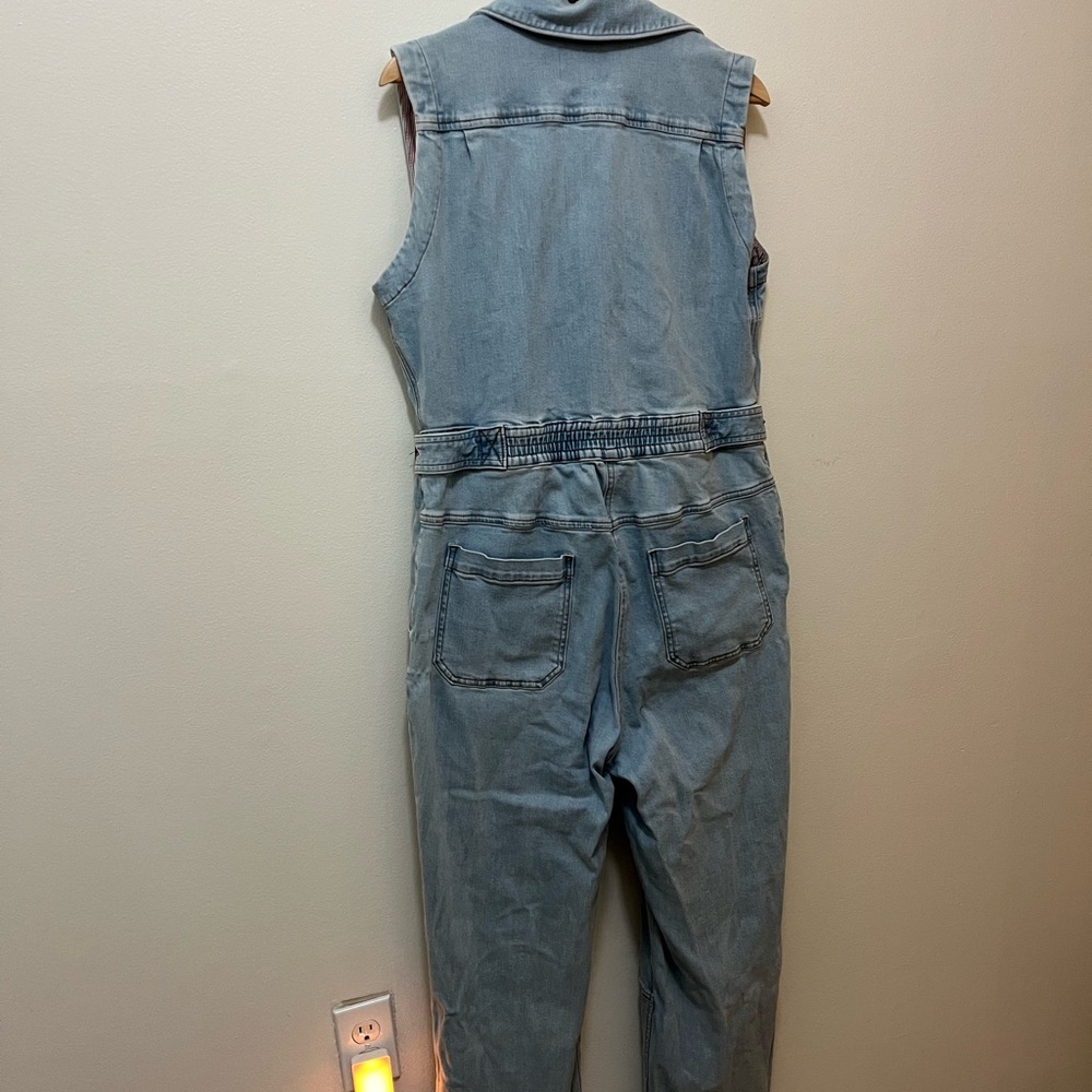 Wildfang Denim Sleeveless High Waisted Coverall Jumpsuit - Picture 3 of 5